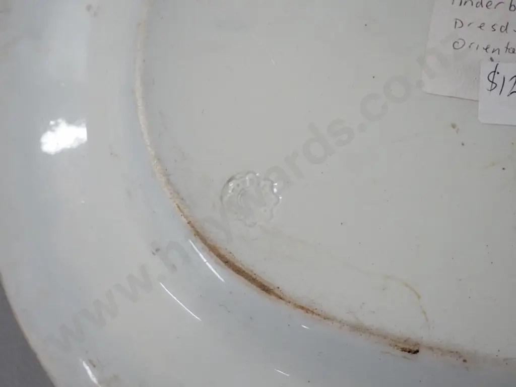 4 antique European asian motif plates - 2 Dresden, one marked Vesper. Larger Dresden platter 385 x 300 Image 1++