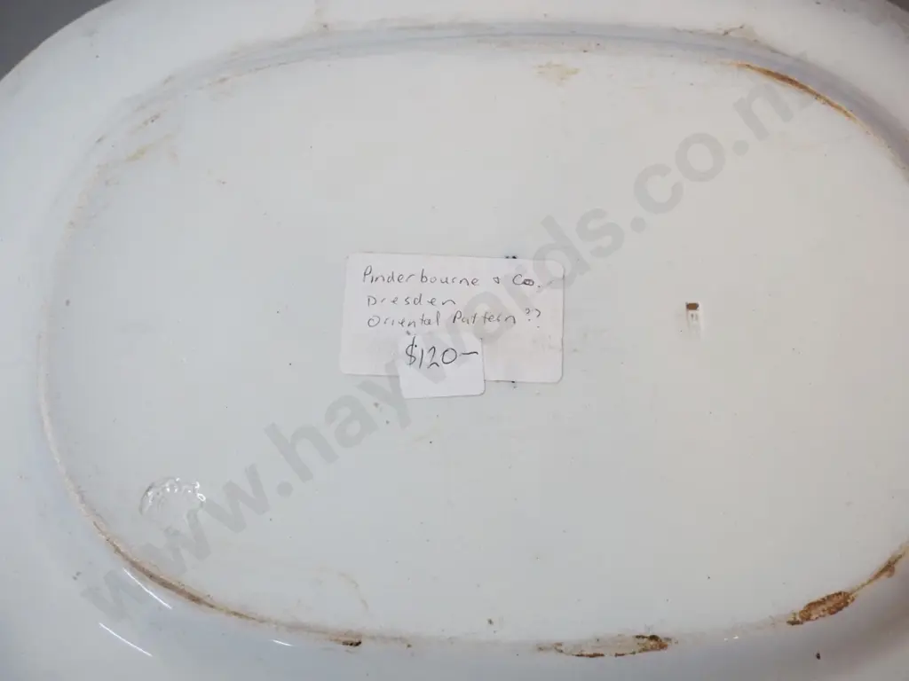 4 antique European asian motif plates - 2 Dresden, one marked Vesper. Larger Dresden platter 385 x 300 Image 1++