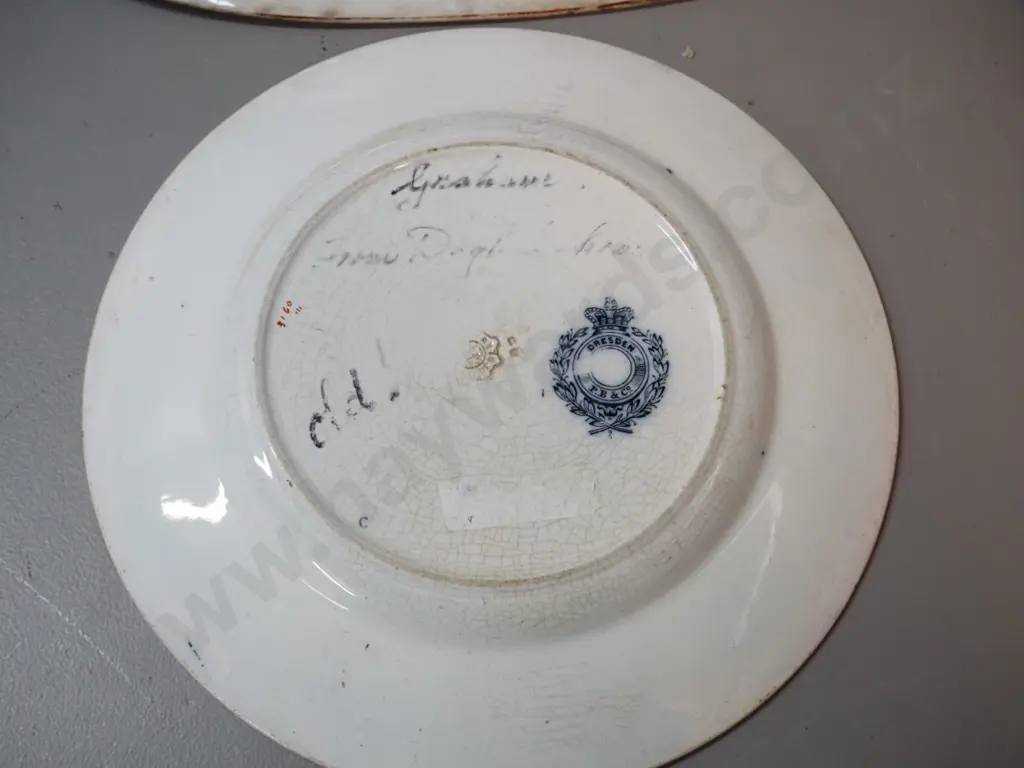 4 antique European asian motif plates - 2 Dresden, one marked Vesper. Larger Dresden platter 385 x 300 Image 1++