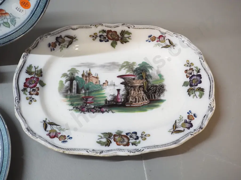 4 antique European asian motif plates - 2 Dresden, one marked Vesper. Larger Dresden platter 385 x 300 Image 1++