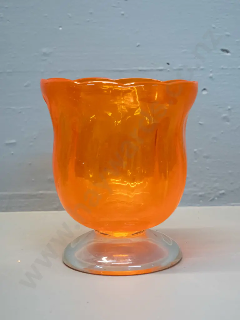 art glass footed orange vase with clear base H-160 D-130 Image 1++