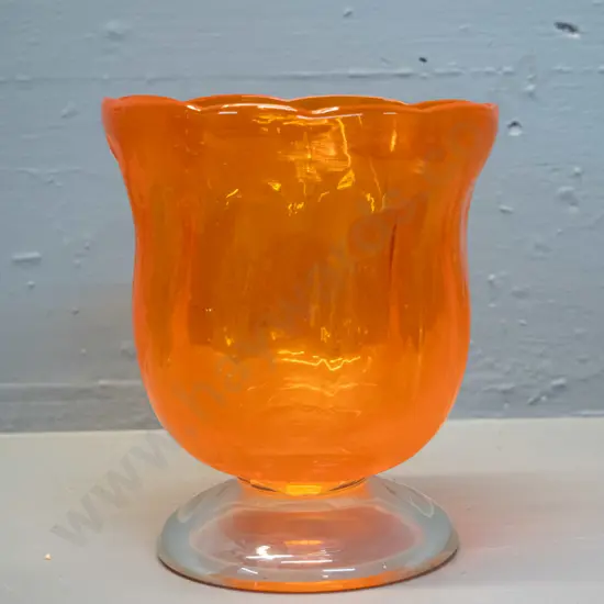 art glass footed orange vase with clear base H-160 D-130