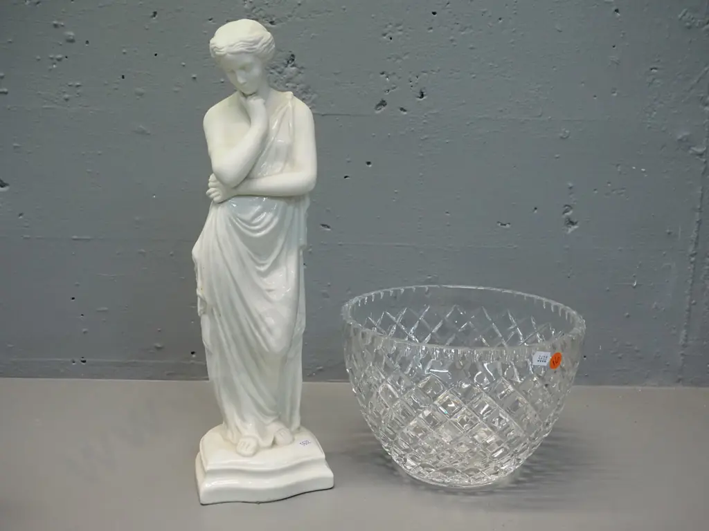 Belleek classical style figurine, part high glaze and part matte H380 and a cut crystal deep salad bowl D-210 Image 1++