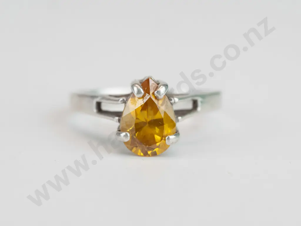 silver amber stone ring stamped 925 Image 1++