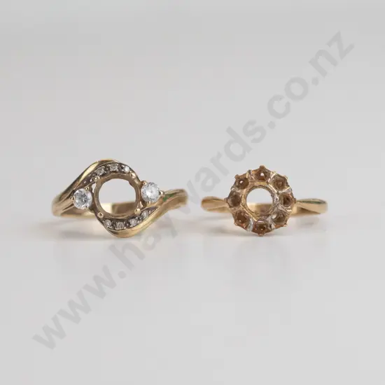 18ct gold ring mount [no stone] & gold plated white stone ring [centre stone missing]