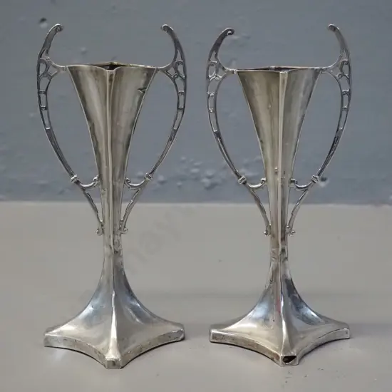 pair of sterling silver nouveau-style small vases H-150