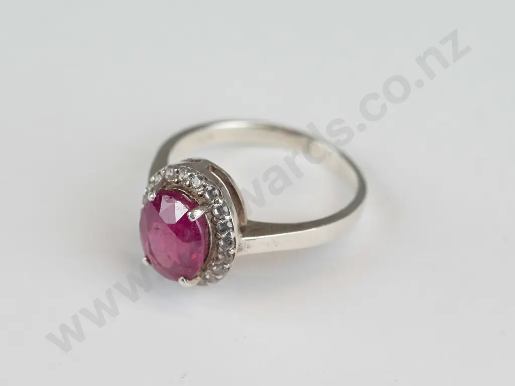 silver dress ring with cz& red stone Image 1++