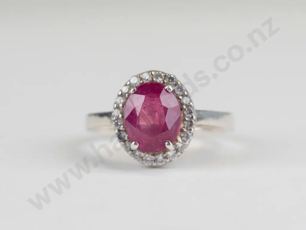 silver dress ring with cz& red stone Image 1++