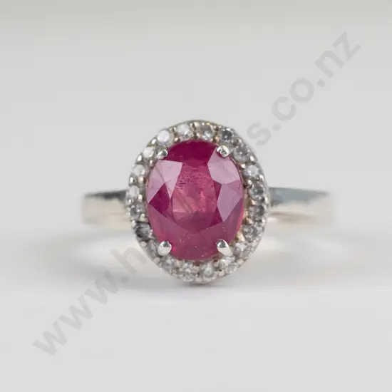silver dress ring with cz& red stone