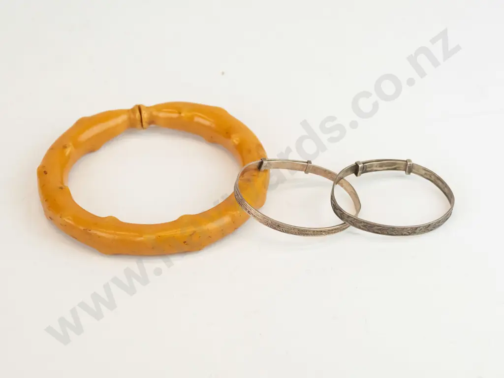 2  babys silver bangles both stamped & baby teething ring Image 1++