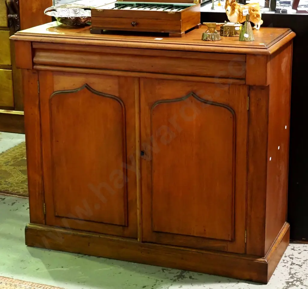 colonial kauri shield door dresser base having shaped top drawer H - 940 W- 1470 D- 460 Image 1++