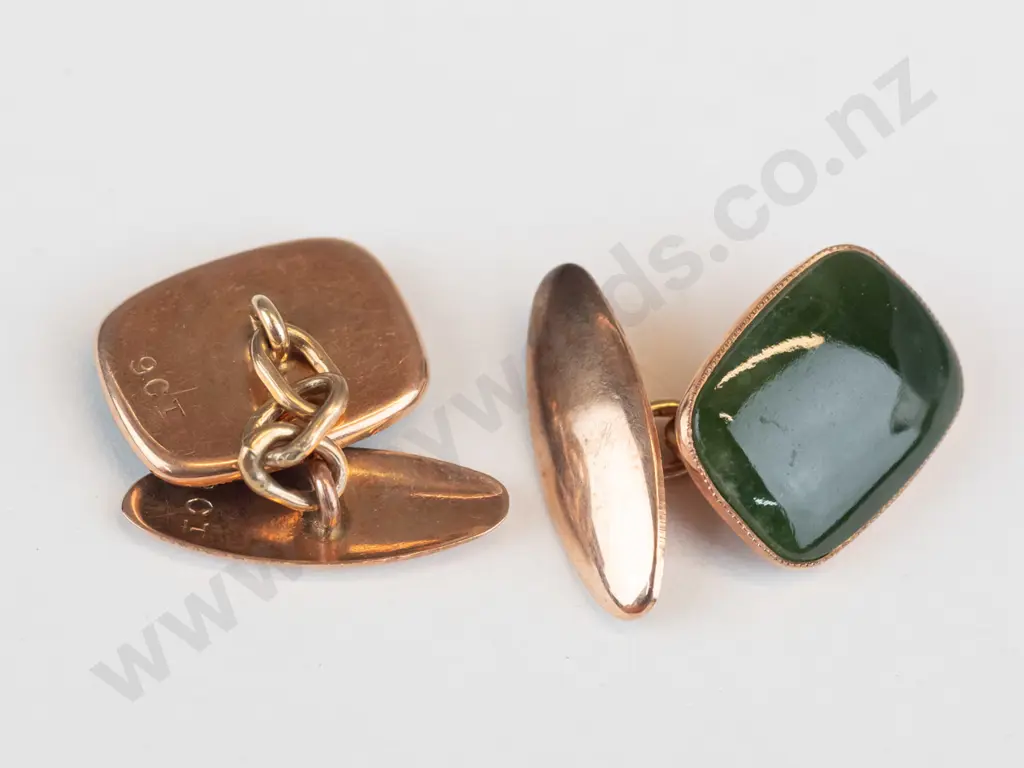 9ct greenstone cufflinks in box stamped 9ct Image 1++