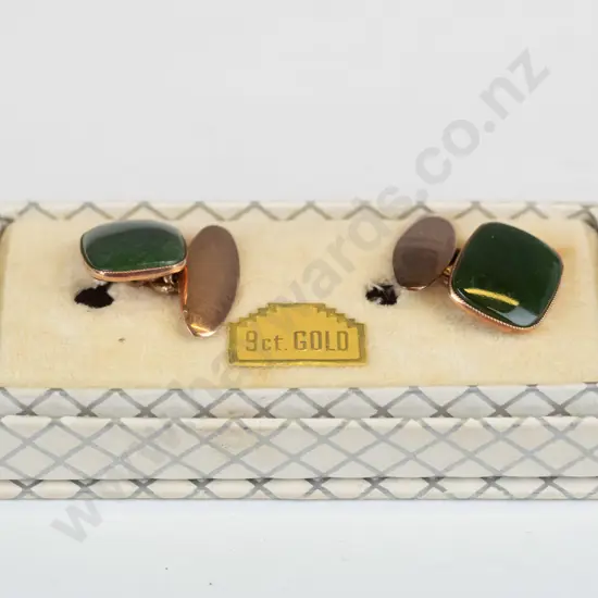 9ct greenstone cufflinks in box stamped 9ct