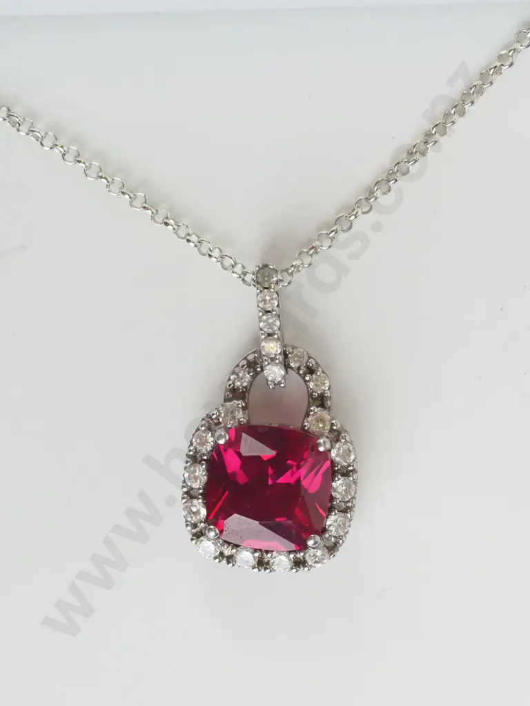 silver red stone necklace stamped 925 Image 1++