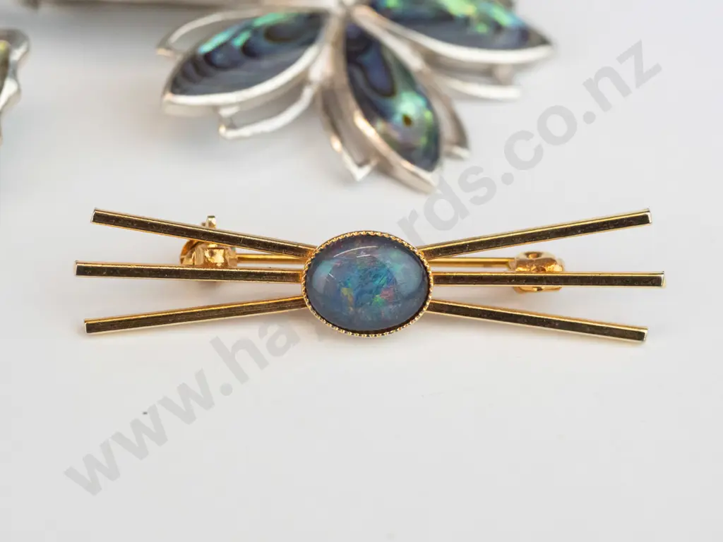 2 paua shell brooches stamped silver & opal brooch no mark Image 1++