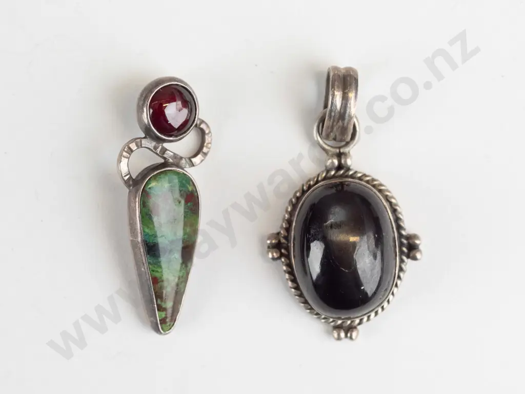 mottled green/silver necklace & black/silver necklace both stamped no chain Image 1++