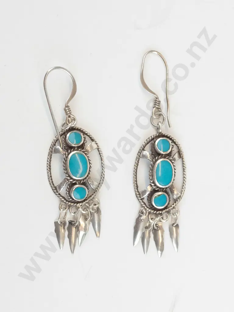 pair of turquoise earrings no mark Image 1++