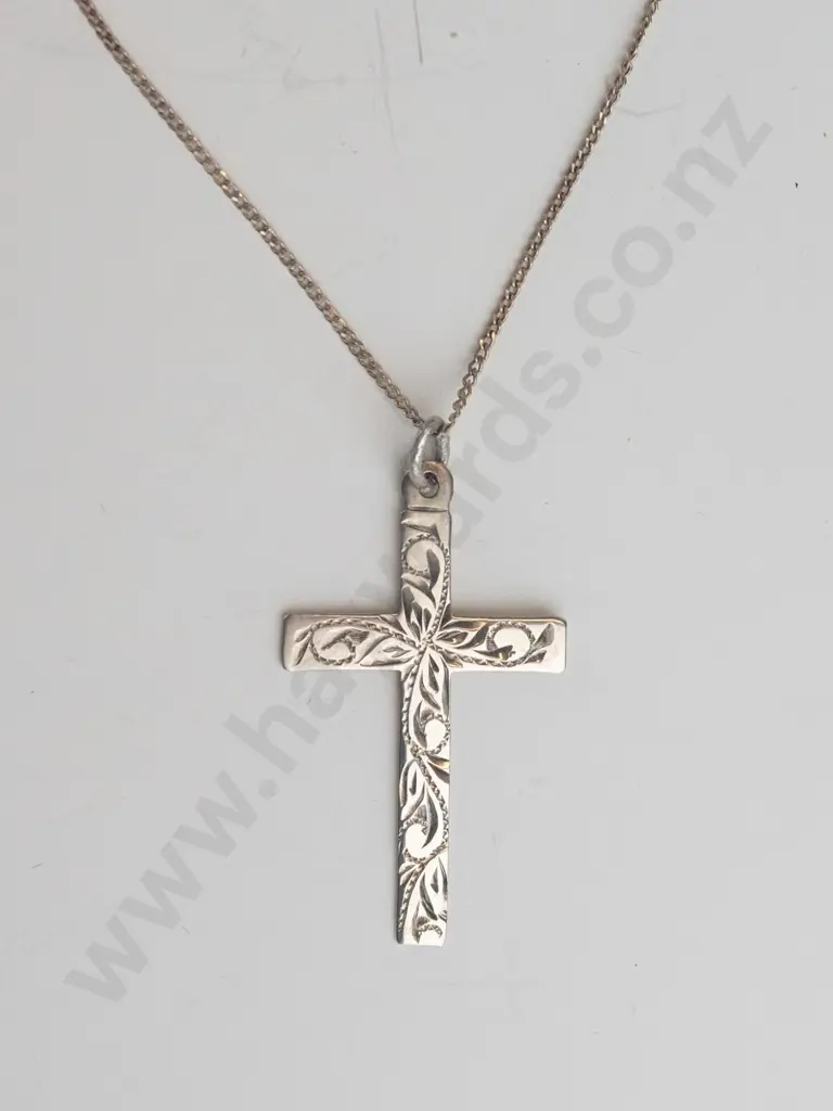 silver fine cross necklace stamped sil Image 1++