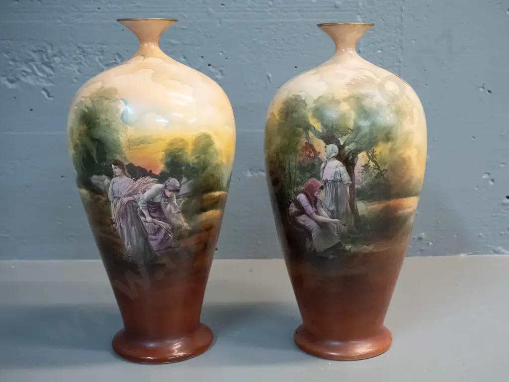 pair of vintage T.F. & F. English vases - some crazing. H-220 Image 1++