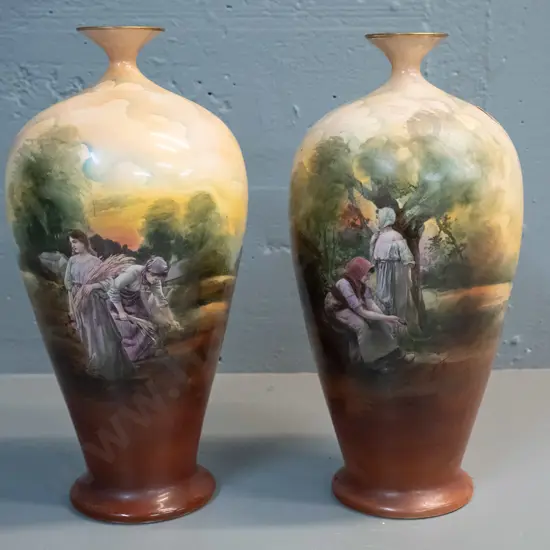 pair of vintage T.F. & F. English vases - some crazing. H-220