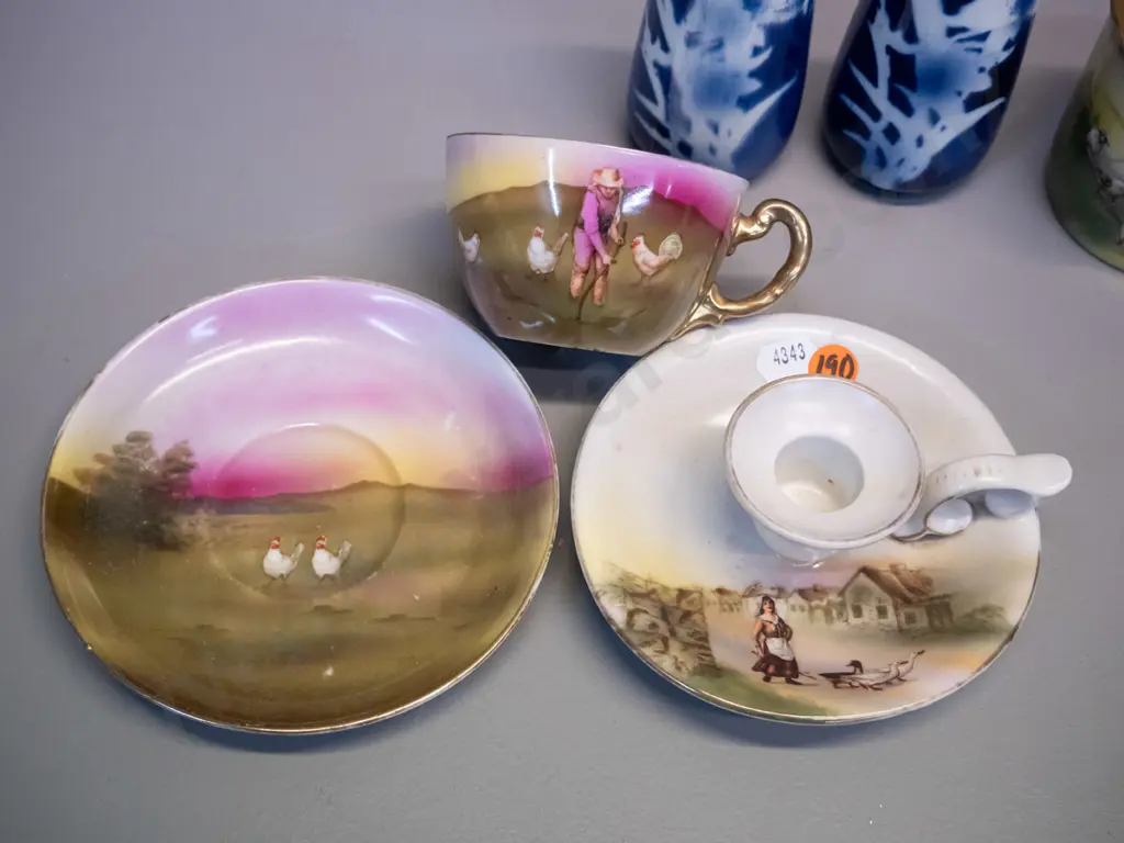 4 pieces Royal Bayreuth animal motif and 2 English blue & white vases H-125, one with sterling rim, other has Image 1++