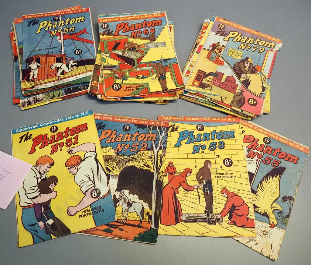 early New Zealand issue Phantom comics - complete from No. 51 thru No. 90, except missing No. 86 - musty, stains and Image 1++