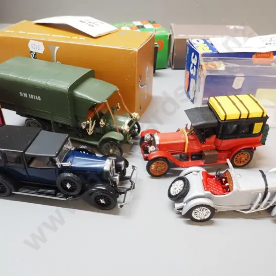 4 Rio Italian die-cast model vehicles and some mismatched boxes - Mercedes roadster & omnibus, Fiat military truck, etc