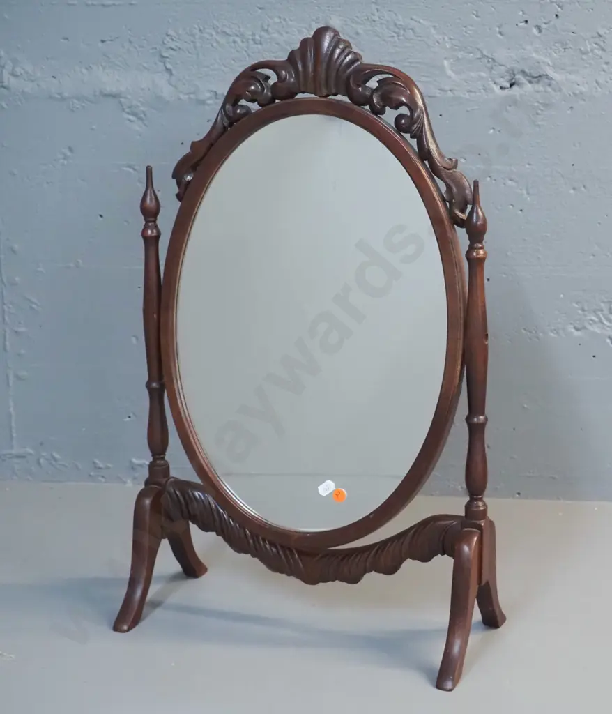 mahogany carved frame oval cheval dressing table mirror H-630 W-385 Image 1++