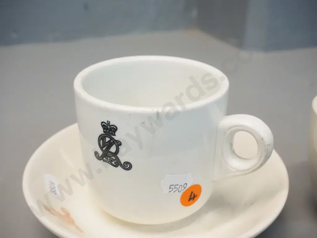 3 odd pieces NZR china - Crown Lynn cup and dessert bowl, one English Maddock cup with a crack Image 1++
