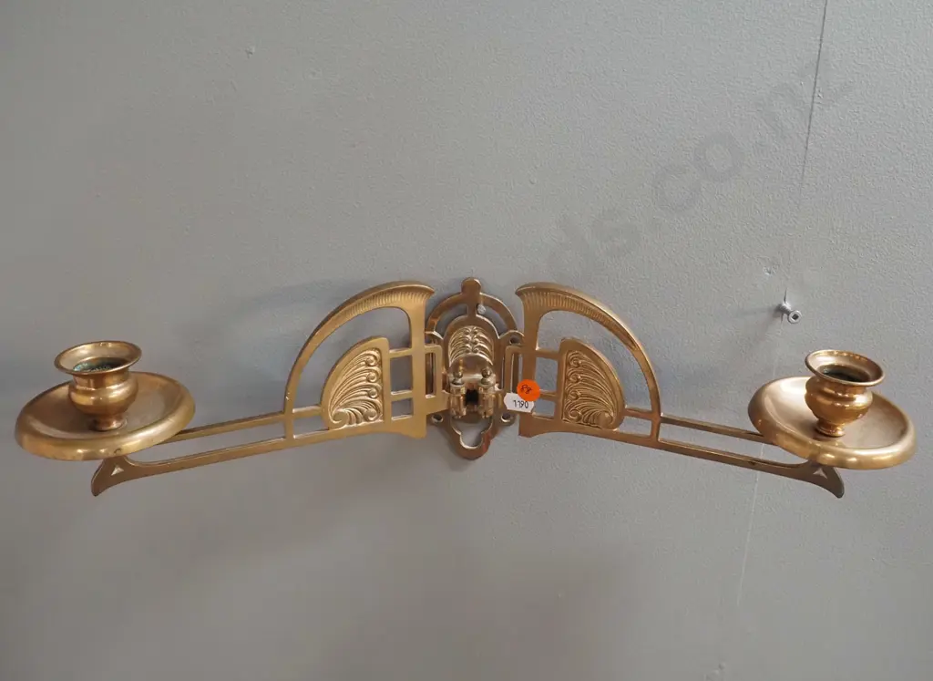 art deco style brass piano sconce with 2 candle holders - H-130 W-440 when opened out Image 1++