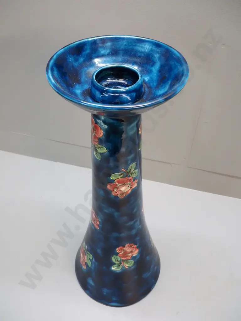 pottery floral motifs mottle glaze jardiniere or ornamental stand, partial label - German? H600 D-210 at top Image 1++