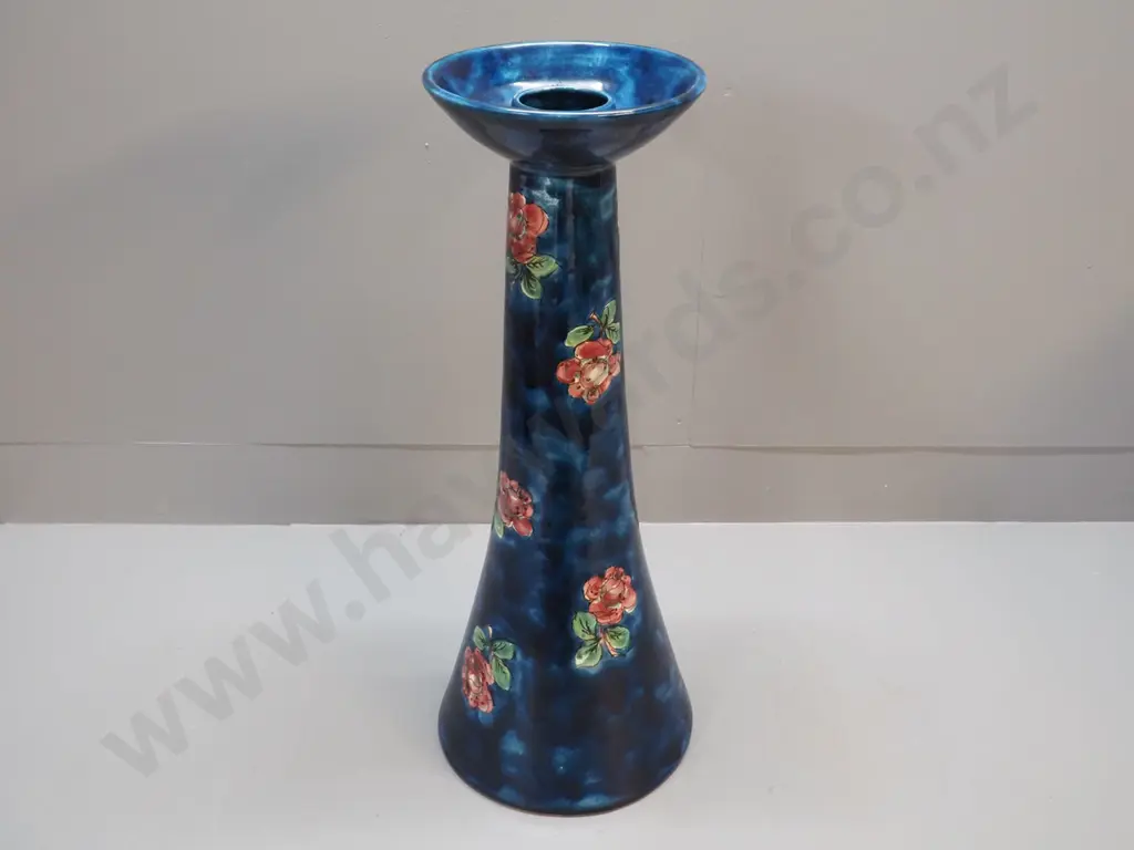 pottery floral motifs mottle glaze jardiniere or ornamental stand, partial label - German? H600 D-210 at top Image 1++