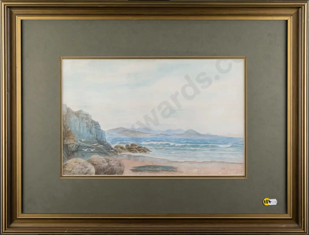 W Smail? 1908 - framed watercolour - coastal scene H-220 W-350 Image 1++