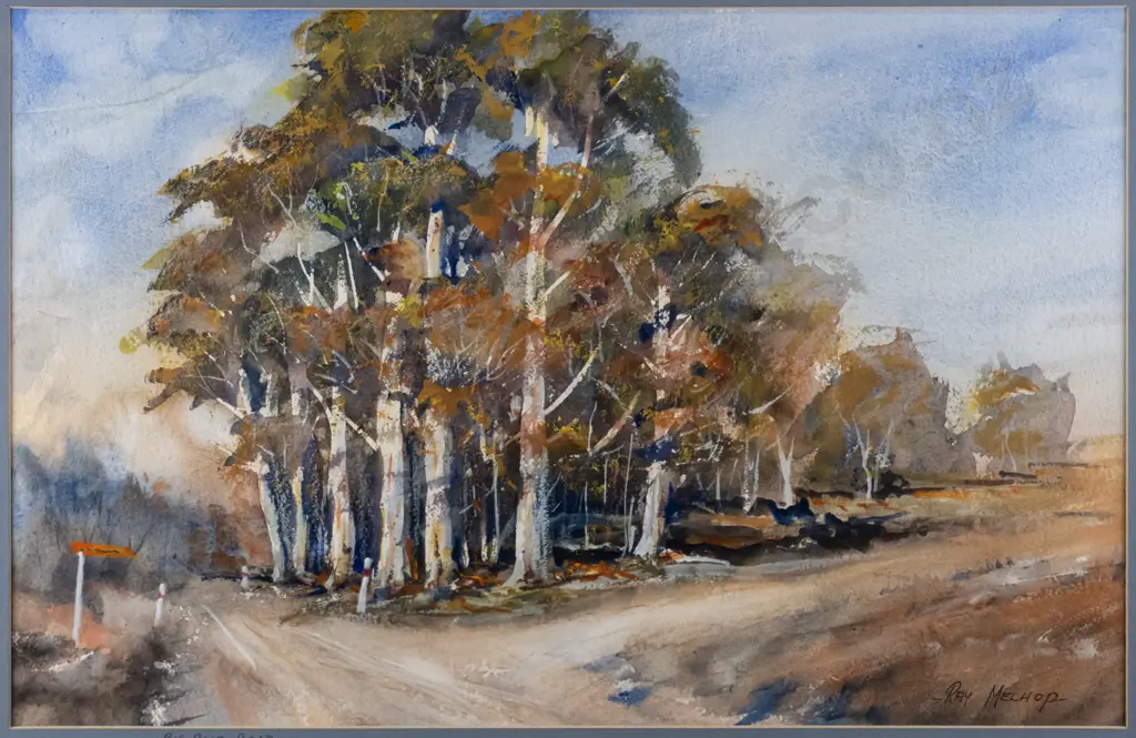 Ray Melhop 1997 - framed watercolour "Loop Road on the Pig Root to Ranfurly" H-330 W-510 Image 1++