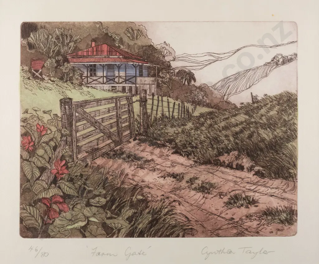 Cynthia Taylor - framed ltd edition print 46/80 "Farm Gate" H-250 W-330 Image 1++