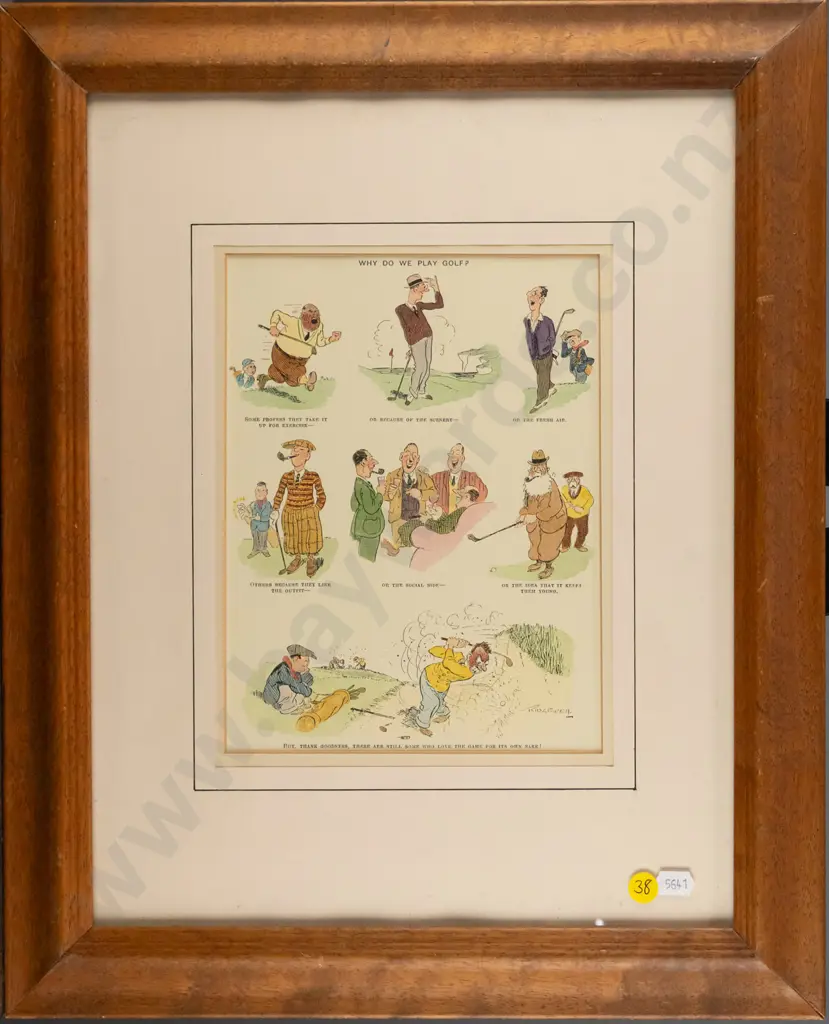 framed vintage print "Why Do We Play Golf?" H-230 W-170 (slight marking to mat) Image 1++