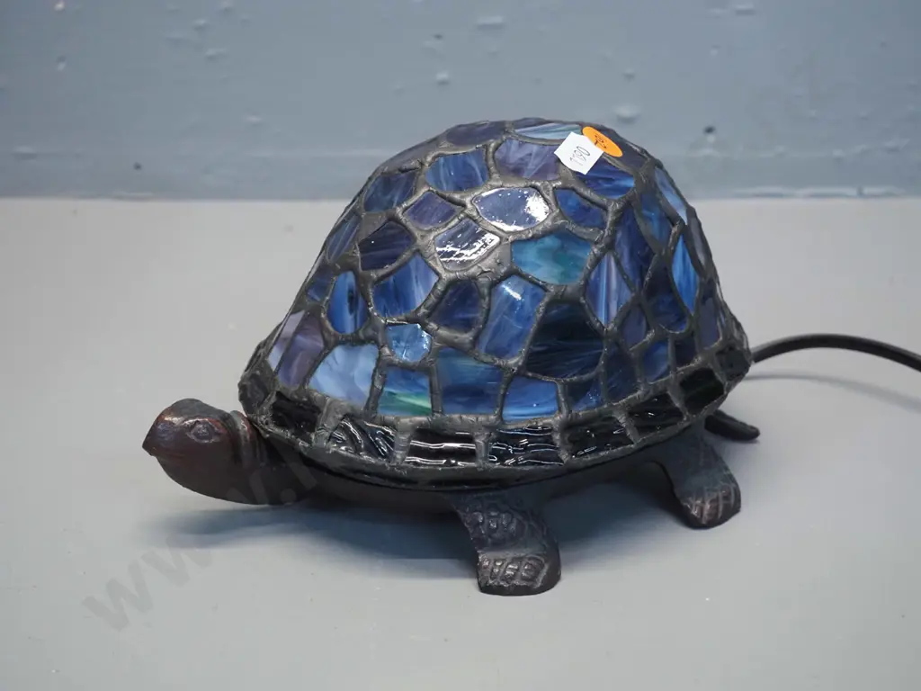 vintage style turtle table lamp with cast metal base, leadlight shade H-120 L-200 W-140 Image 1++