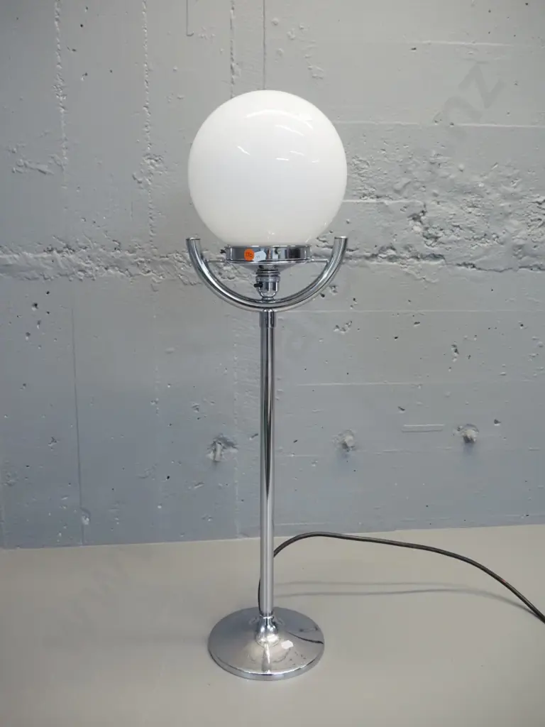 deco chrome table lamp with milk glass globe shade H-750 Shade Diameter 190 Image 1++