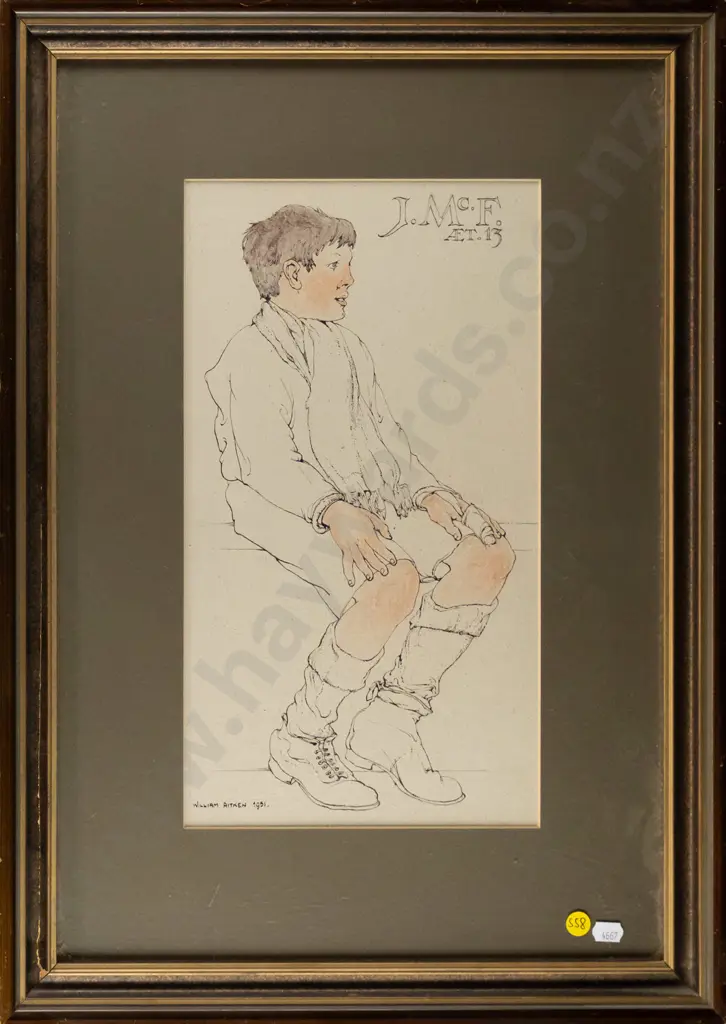 William Aitken 1951 - framed ink and watercolour - portrait H-370 W-205 Image 1++