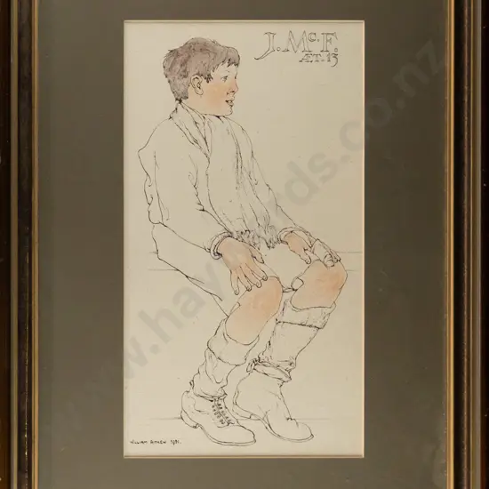William Aitken 1951 - framed ink and watercolour - portrait H-370 W-205