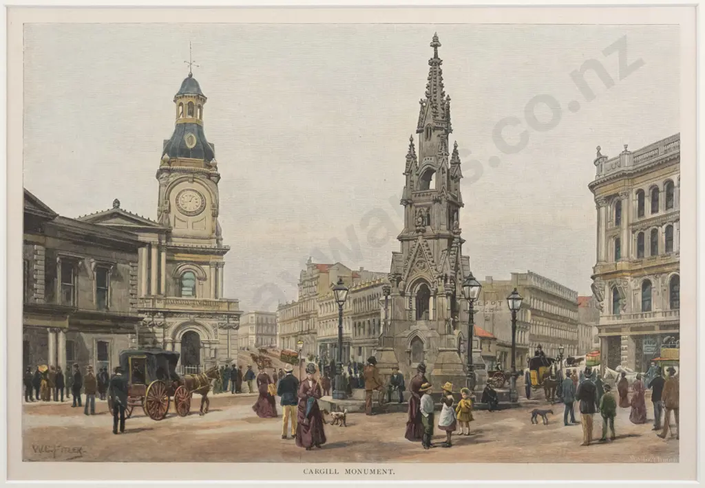 framed vintage hand coloured engraving  "Cargill Monument"  H-180 W-260 Image 1++