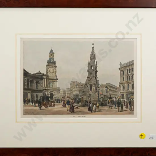 framed vintage hand coloured engraving  "Cargill Monument"  H-180 W-260