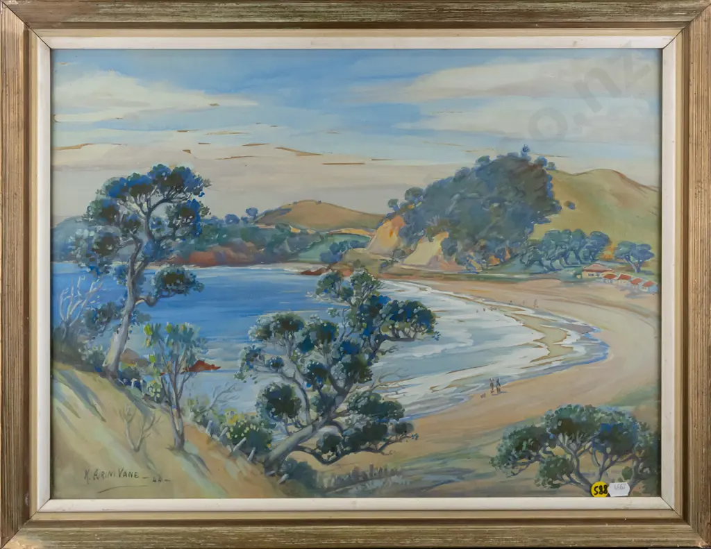 Kathleen Airini Vane '44 - framed watercolour "Wooleys Bay, near Matapouri" H-360 W-490 Image 1++