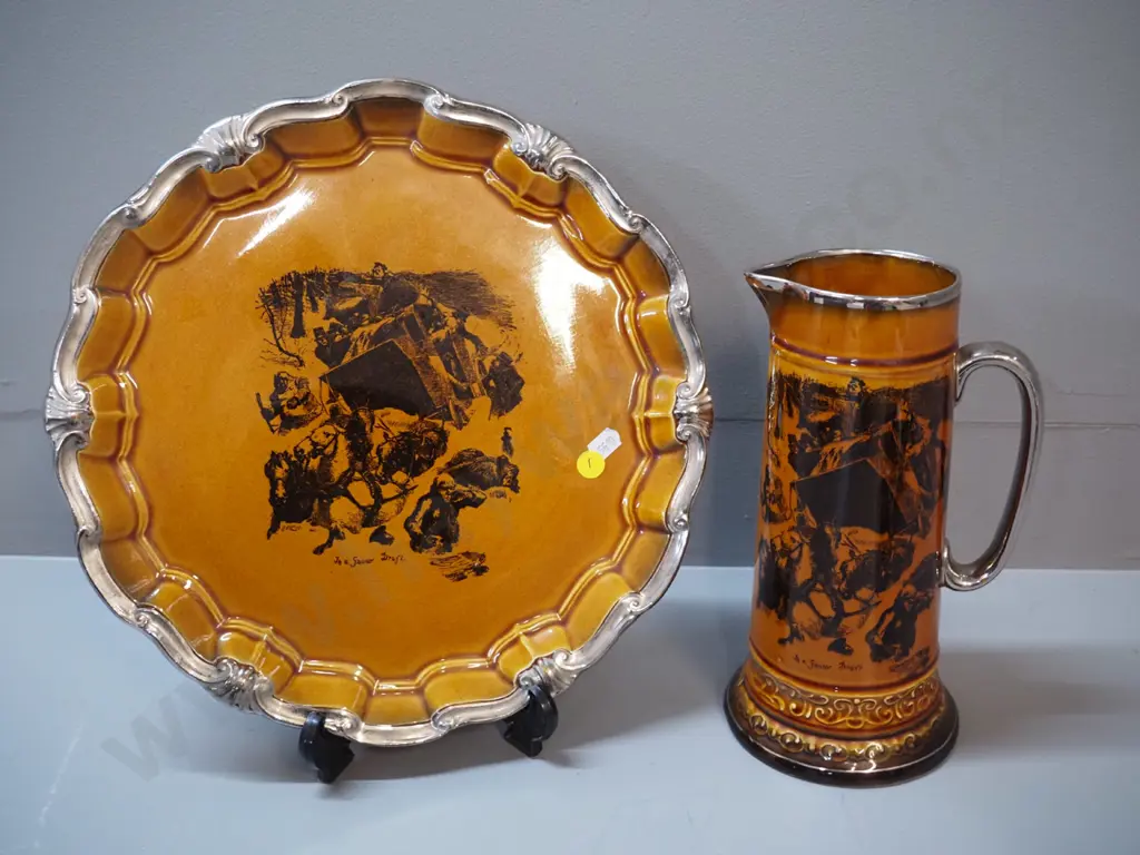 Ridgways Vista Ware large plate and jug - Coaching Days "In a Snow Drift" pattern - plate D-320 Image 1++