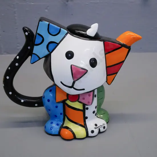 Romero Britto ceramic teapot - colourful cat design (lid fits loosely) H-210 W-250