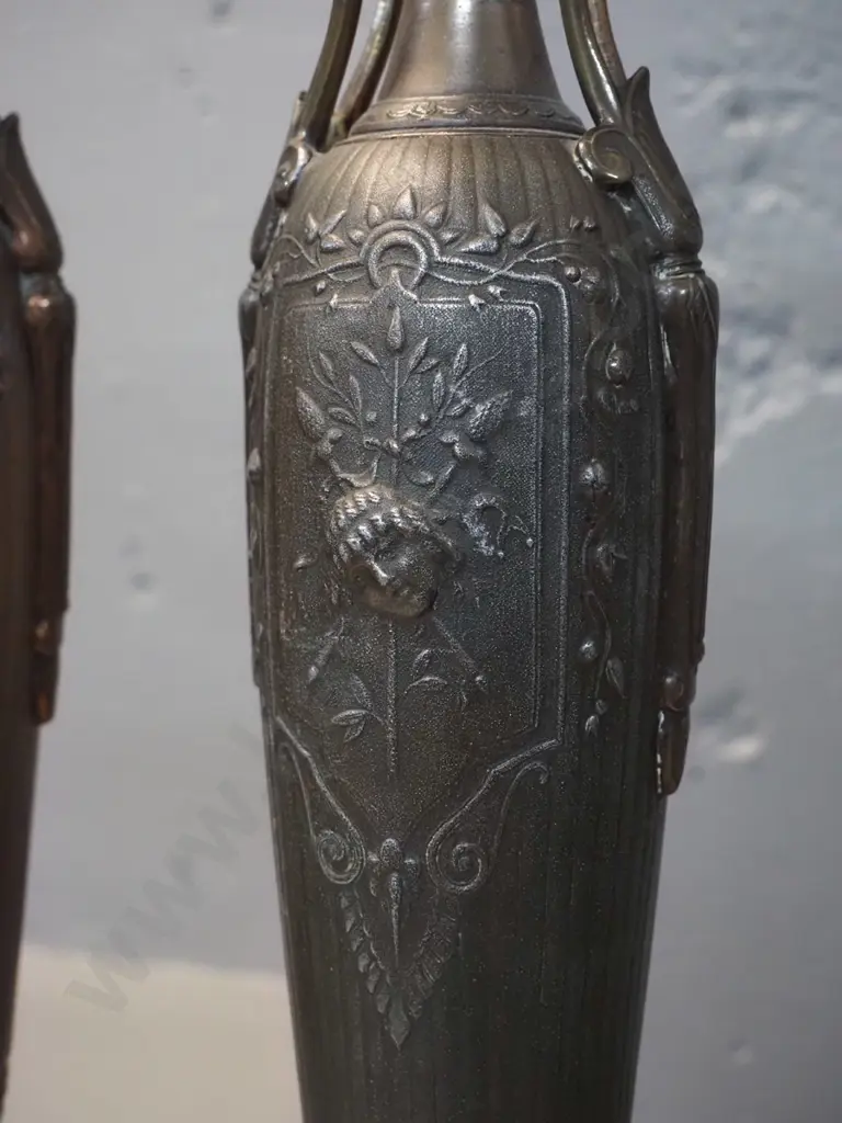 pair of classical style cast metal stands or candle holders with painted steel bases - slightly loose stem near base on Image 1++