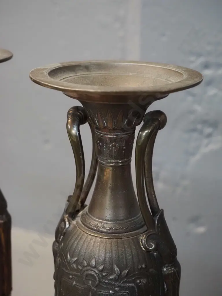 pair of classical style cast metal stands or candle holders with painted steel bases - slightly loose stem near base on Image 1++