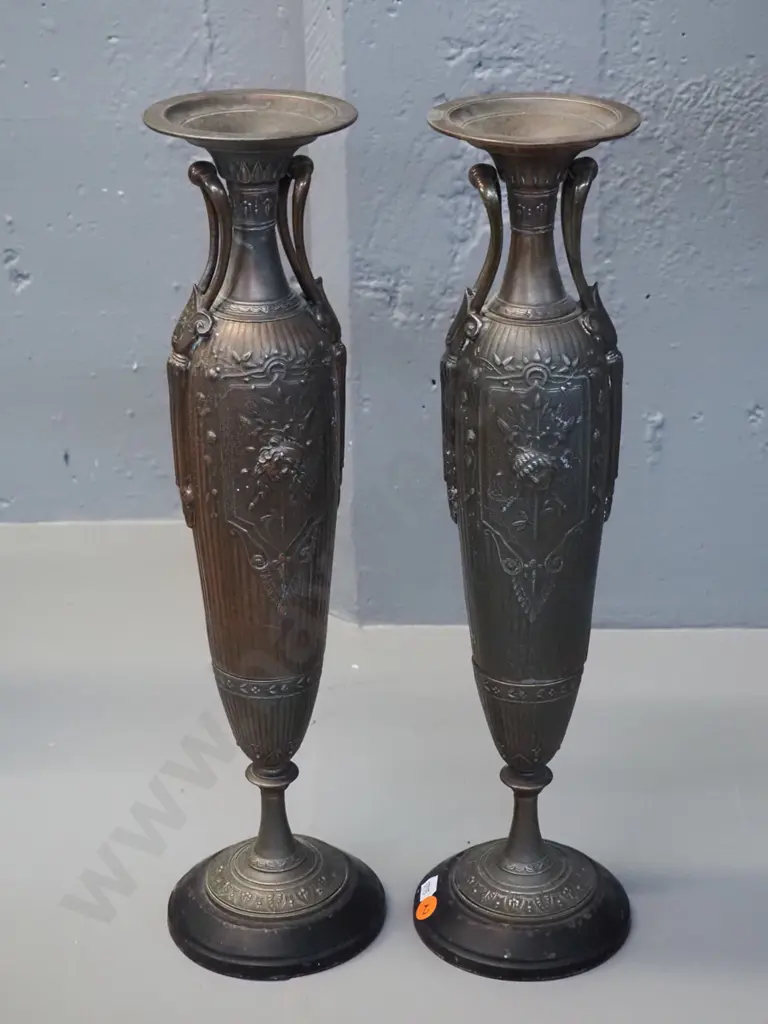 pair of classical style cast metal stands or candle holders with painted steel bases - slightly loose stem near base on Image 1++