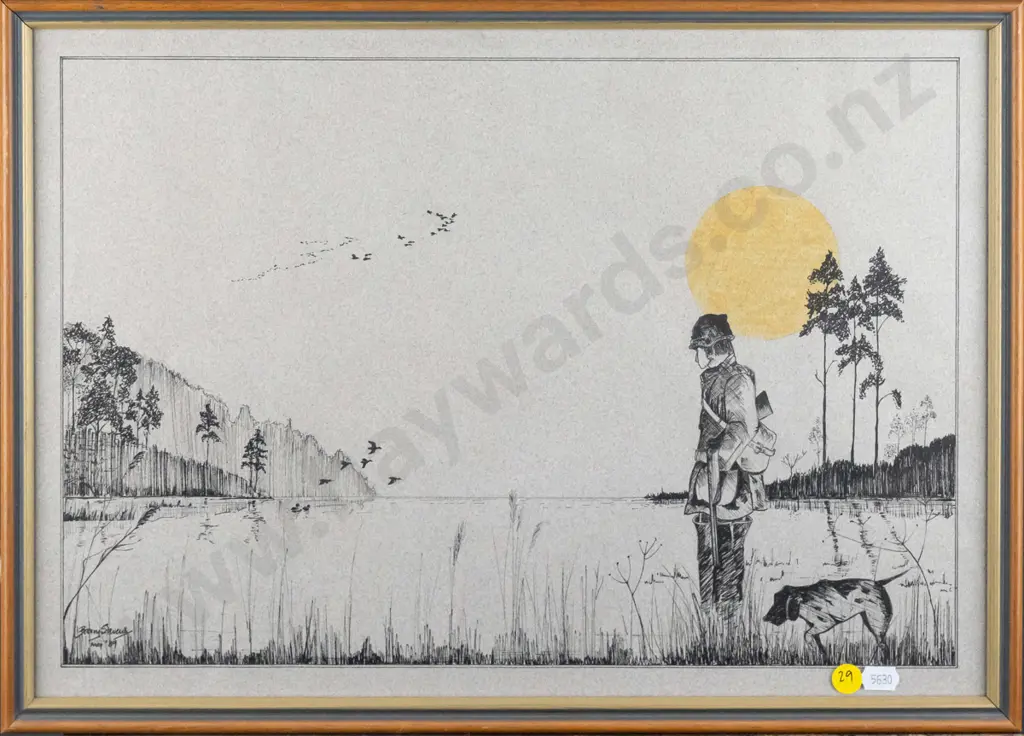 Barry Stevens - framed ink "Return of the Hunter" H-280 W-420 Image 1++
