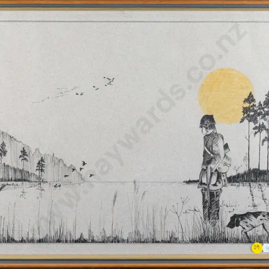 Barry Stevens - framed ink "Return of the Hunter" H-280 W-420